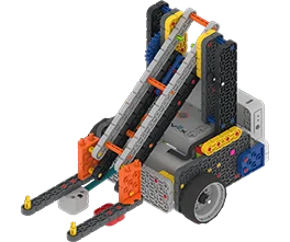 Angled view of the Competition Advanced Hero Robot that includes an arm and scoop mechanism.