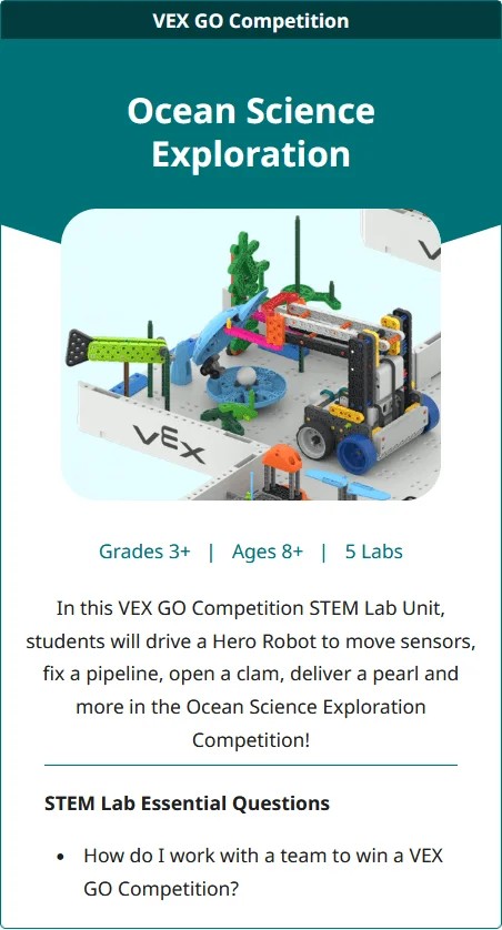 Tile image for the Ocean Science Exploration VEX GO Competition STEM Lab Unit.